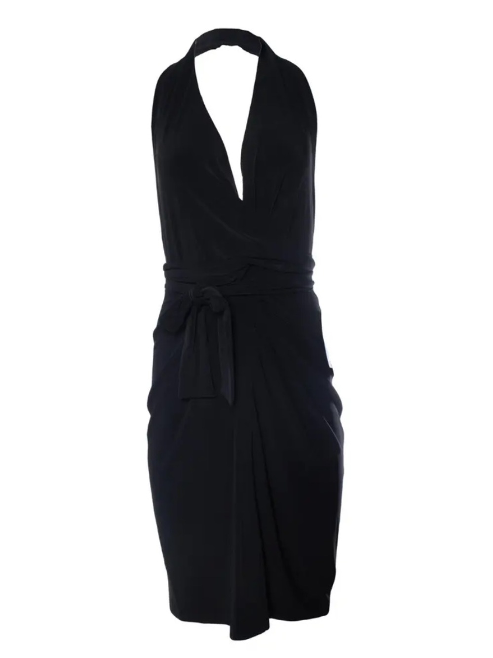 Norma Kamali Black Halter Wrap-Style Mid length dress knee length